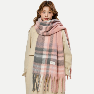 啄木鸟2025新款氛围感浅驼色格子围巾女生冬季韩版高级感百搭披肩