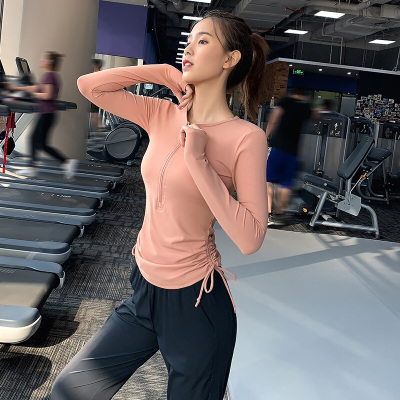 珂卡慕(KEKAMU)拉链瑜伽服上衣网红同款女显瘦速干跑步紧身长袖运动健身服橘色L