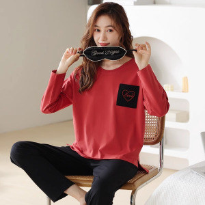 新款啄木鸟睡衣女春秋季纯棉长袖休闲运动全棉家居服套装可外穿