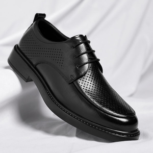 新款透气男鞋低帮商务正装皮鞋增高镂空凉鞋系带洞洞鞋SJ