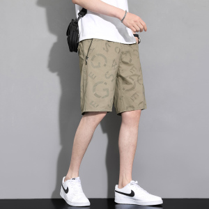 渔人船长夏季男士五分裤轻薄透气迷彩印花纯棉休闲运动裤短裤