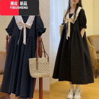 YIBUSHENG2-300斤大码胖mm法式提花娃娃领连衣裙女显瘦粗腰遮肚子a字长裙