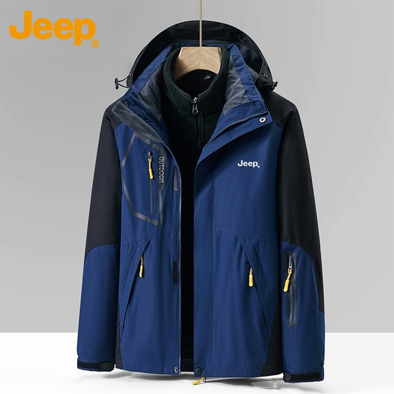 Jeep吉普红色连帽夹克男士2054年春秋季三合一抓绒上衣冲锋外套男