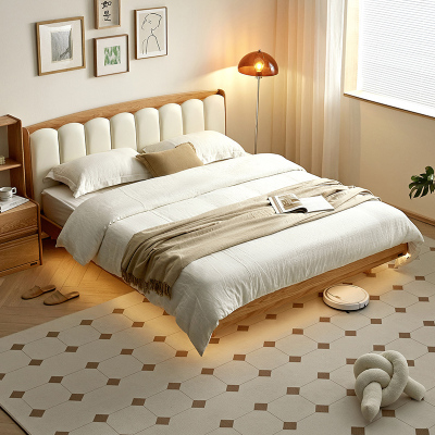 全友家居 全实木皮艺软包单人悬浮床次卧室小户型床原木风