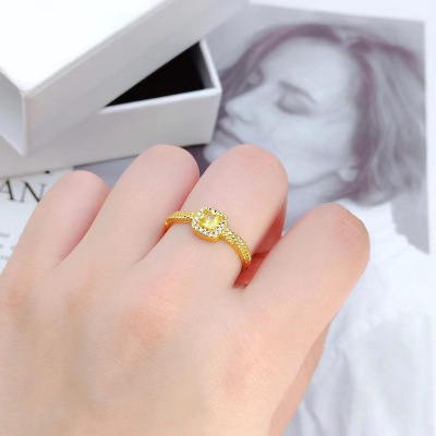 新款网红24K镀金小方糖戒指女可调节轻奢时尚食指指环仿黄金戒子送女朋友老婆情人节七夕生日礼物