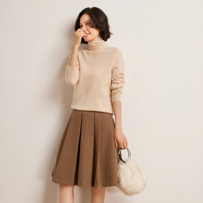 一线镂空针织衫女堆堆领秋冬季内搭羊绒毛衣洋气高领上衣针织打底