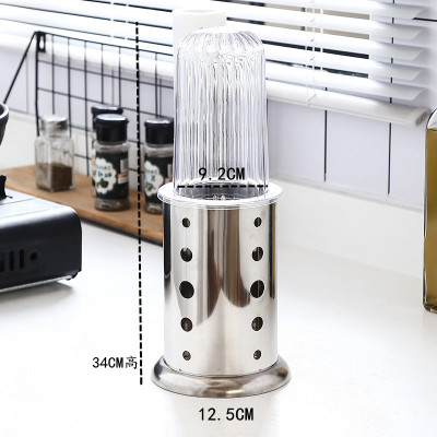 不锈钢筷子筒有盖餐厅快笼子防尘筷子筒饭店插筷子筒带盖筷笼 敬平 圆孔(带盖子)底部多孔沥水