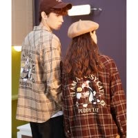 [1.5折价73元]兔八哥联名唐狮秋新款长袖格子衬衫日系复古印花情侣外套