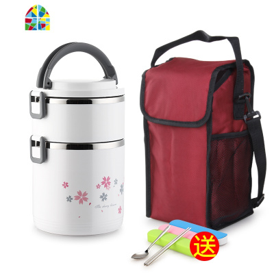 家用不锈钢多层超长保温桶饭盒大容量超大便携上班族双层带便当盒 FENGHOU 白色5层+袋(全密封)