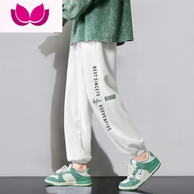 七斓日系潮牌裤子男士夏季2023年新款白色束脚卫裤青少年休闲长裤