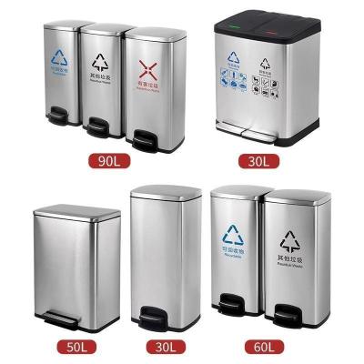 匹牧商用户外不锈钢三分类带盖垃圾桶钢色90L带盖脚踏单位:个