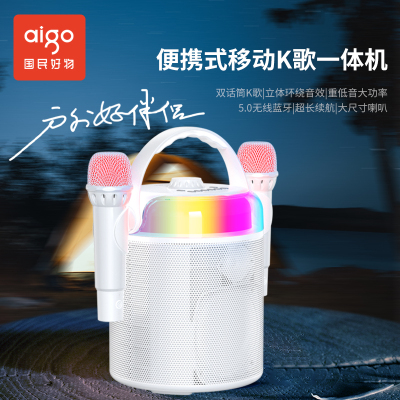 爱国者T188白色K歌蓝牙音箱手持话筒音箱无线唱歌麦克风炫彩灯光广场舞音箱