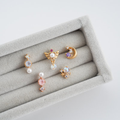 韩国精致迷你天使月亮小星星耳骨钉螺丝圆球堵拧粗针送女朋友老婆情人节七夕生日礼物