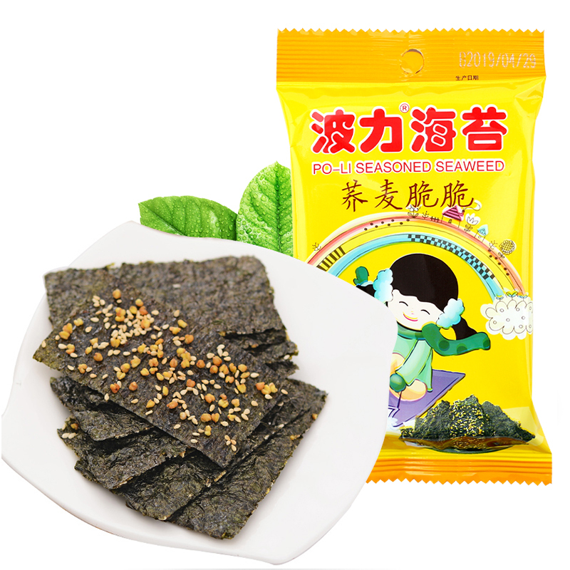 波力海苔荞麦脆脆6g*10袋小包装海产品即食儿童零食紫菜海味夹心脆片
