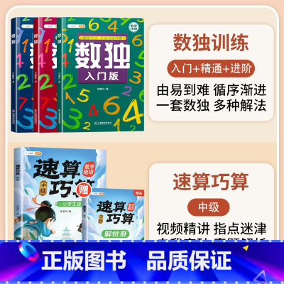 数独训练+速算巧算 中级 小学通用 [正版]3-12岁数独儿童入门小学生四六九宫格阶梯训练数学思维训练专注力训练益智玩具