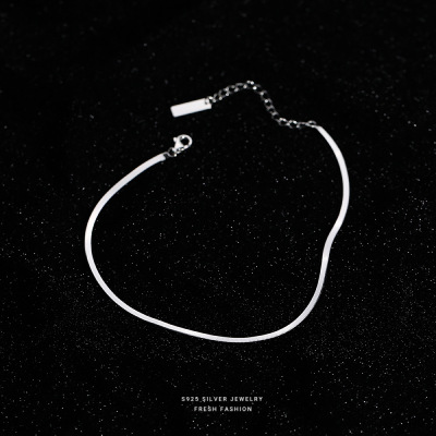 光面蛇骨脚链女款S925纯银脚踝链性感网红韩版个性小众设计感脚饰送女朋友老婆情人节七夕生日礼物