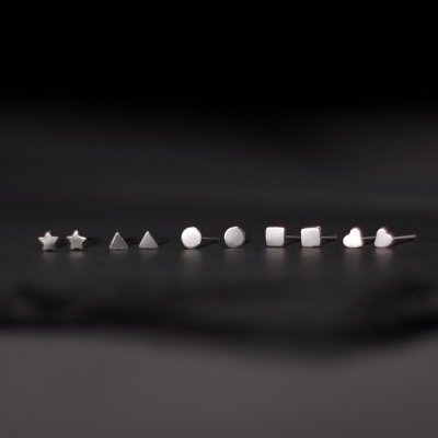 全新百搭款女纯银耳钉简约气质耳环个性冷淡风耳饰小巧几何耳骨钉送女朋友老婆情人节七夕生日礼物