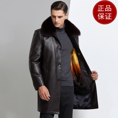 免费顺丰试穿 过膝款真皮大衣男尼克服金貂内胆皮草加绒加厚山羊皮派克服外套2024冬装新款轻奢皮草真皮大码外套男装
