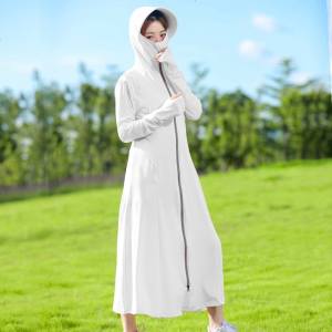 [补贴10%]防晒衣女2021新款夏电动车紫外线防晒服长袖冰丝透气长款过膝外套