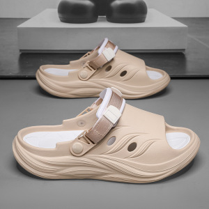 情侣款EVA踩屎感一字拖鞋夏季时尚休闲拼色沙滩防滑大码增高拖鞋