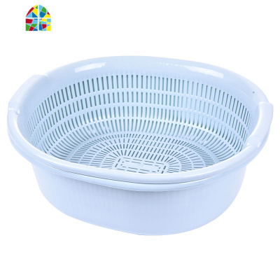 加大加厚双层塑料果盆果篮两件套厨房洗菜盆洗水果蔬篮子A FENGHOU 素色粉大号双层洗菜篮洗菜篮