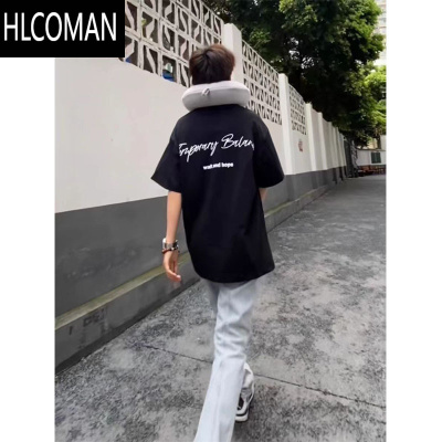 HLCOMAN美式高街短袖t恤男夏季正肩oversize宽松情侣半截袖