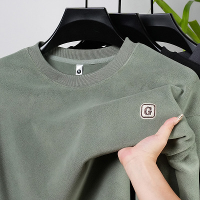 双面奥粒绒卫衣男加绒秋冬季新款圆领加厚保暖舒适男士打底衫