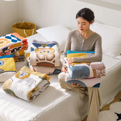 A类2025新款宽边加厚透气全棉纯棉四层纱布毛巾被夏凉被空调被子