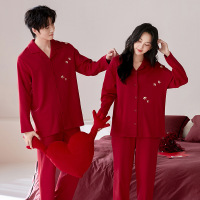 情侣睡衣春秋冬季棉质本命年喜庆结婚红色一男士一女士家居服套装_216