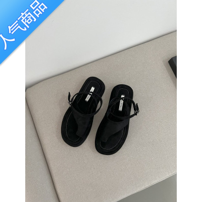 SUNTEK东大门松糕厚底套趾凉鞋女夏季鞋子ins风小众增高绒面休闲罗马鞋