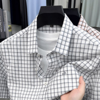 春夏季新款男士格子短袖休闲时尚免烫翻领通勤百搭衬衫新疆棉