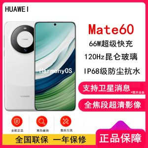 [原封]华为Mate60 12GB+256GB 白沙银 66W快充 全焦段超清影像 鸿蒙OS 120Hz昆仑玻璃屏 支持卫星消息 全网通手机