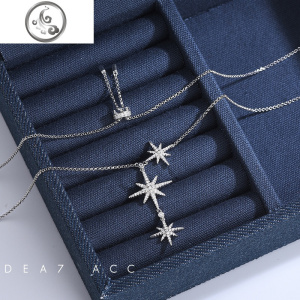 S925纯银三星米字项链女流星六芒星毛衣链抽拉可调节八芒星锁骨链 JiMi 纯银