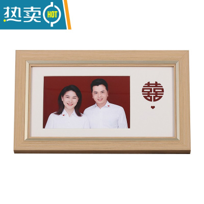 敬平结婚登记照相框摆台六寸夫妻情侣领证件洗做成海马体红底照片喜字 幸福见证[立体黄木纹] [6寸照片15x10cm+卡纸