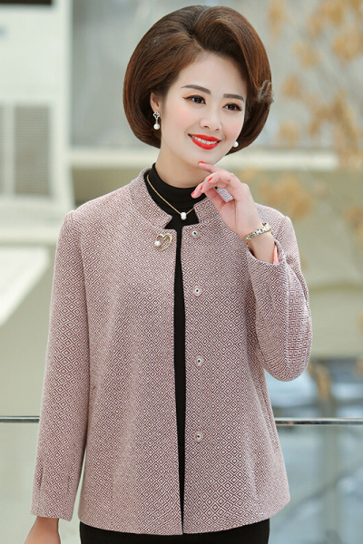 迪鲁奥（DILUAO)【品质女装】妈妈秋装外套2021新款洋气中年人女装春秋立领宽松型袖上衣女士上衣服