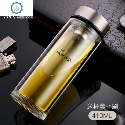 双层玻璃杯便携过滤泡茶杯男女办公室耐热随手杯带盖水杯子封后9607-410ml