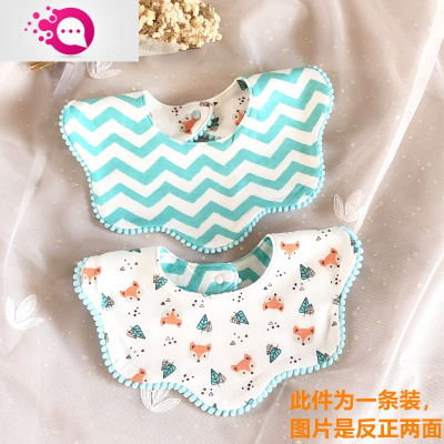 敬平韩版ins薄款口水巾360度旋转婴儿花朵花瓣棉小围嘴宝宝双面带小狐狸花边1条装内圈加大款围嘴围兜