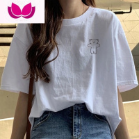 七斓短袖t恤女白色打底衫夏季新款韩版学生宽松印花上衣ins潮