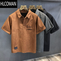 HLCOMAN工装痞帅polo领衬衫男士夏季高级感帅气短袖五分半袖衬衣