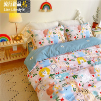 ins可爱动物棉四件套日式儿童卡通三件套长颈鹿床单被套床笠 三维工匠