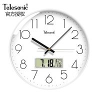 天王星(Telesonic)挂钟客厅万年历钟表3D立体创意双日历温度时钟简约石英钟挂表35cm 纯洁白35cm日历款