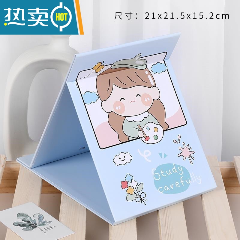 敬平桌面梳妆可爱镜子台式学生宿舍创意随身折叠镜小号化妆镜便携简约便携式用镜 画画女孩