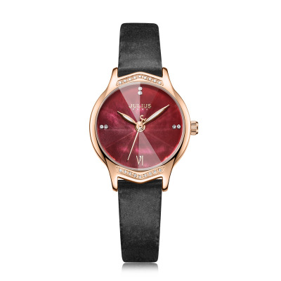 聚利时女士手表学生复古韩版贝壳面锆石镶嵌防水石英女表JA-1155黑色E