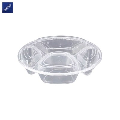 安居先森美式加厚带盖四格圆餐盒1000ml 150套/箱 透明(箱)