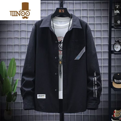 YANXU日系工装衬衫男长袖韩版潮流帅气衬衣男士款潮牌宽松百搭上衣