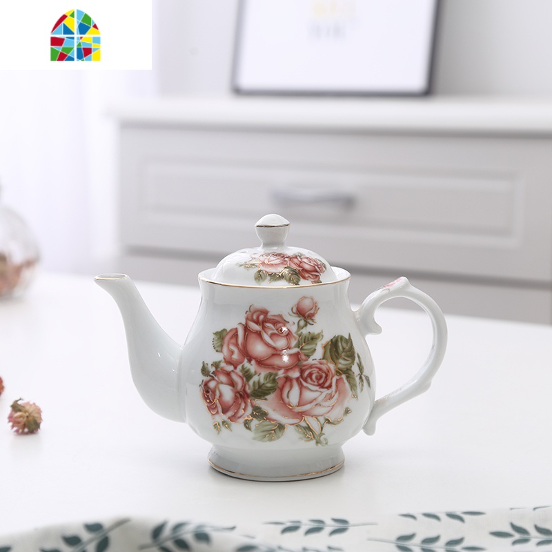 欧式精致陶瓷小巧款泡茶壶实用耐热高温凉水壶创意单壶复古家用 FENGHOU 白色清色花香