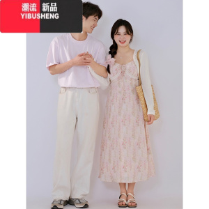 YIBUSHENG山山屿你[秘密花园]微胖大码碎花吊带裙女显瘦甜美温柔连衣裙女
