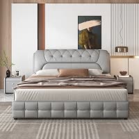 意式真皮床轻奢现代简约双人床主卧室家用储物床小户型软包大婚床