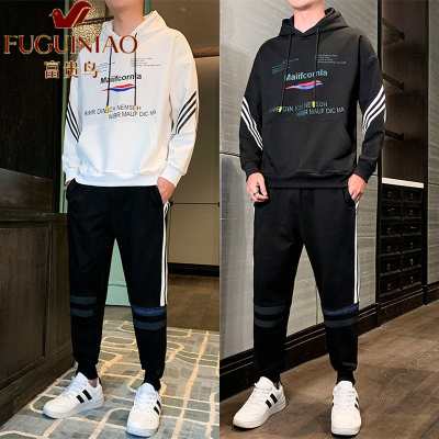 富贵鸟(FUGUINIAO)卫衣套装男2021韩版潮流连帽休闲套装男士运动服时尚两件套