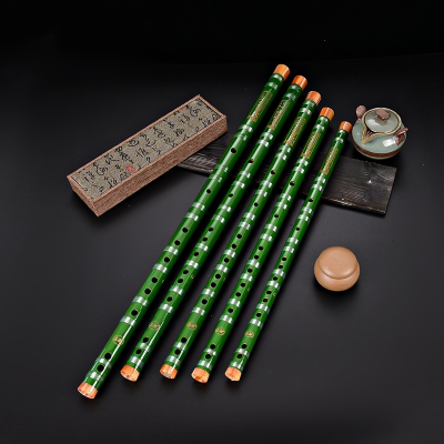 初学成人零基础苦竹笛子学生儿童初学横笛竹笛专业精制竹笛乐器绿色款E调+5件套